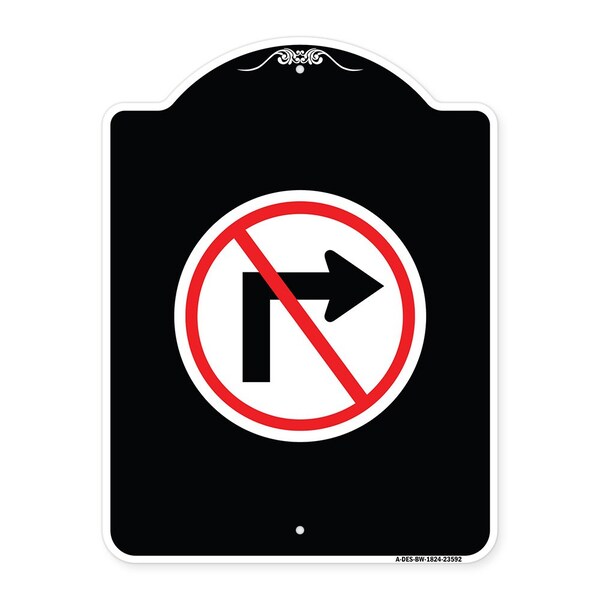 No Right Turn Graphic Only Heavy-Gauge Aluminum Architectural Sign, 24" x 18", BW-1824-23592